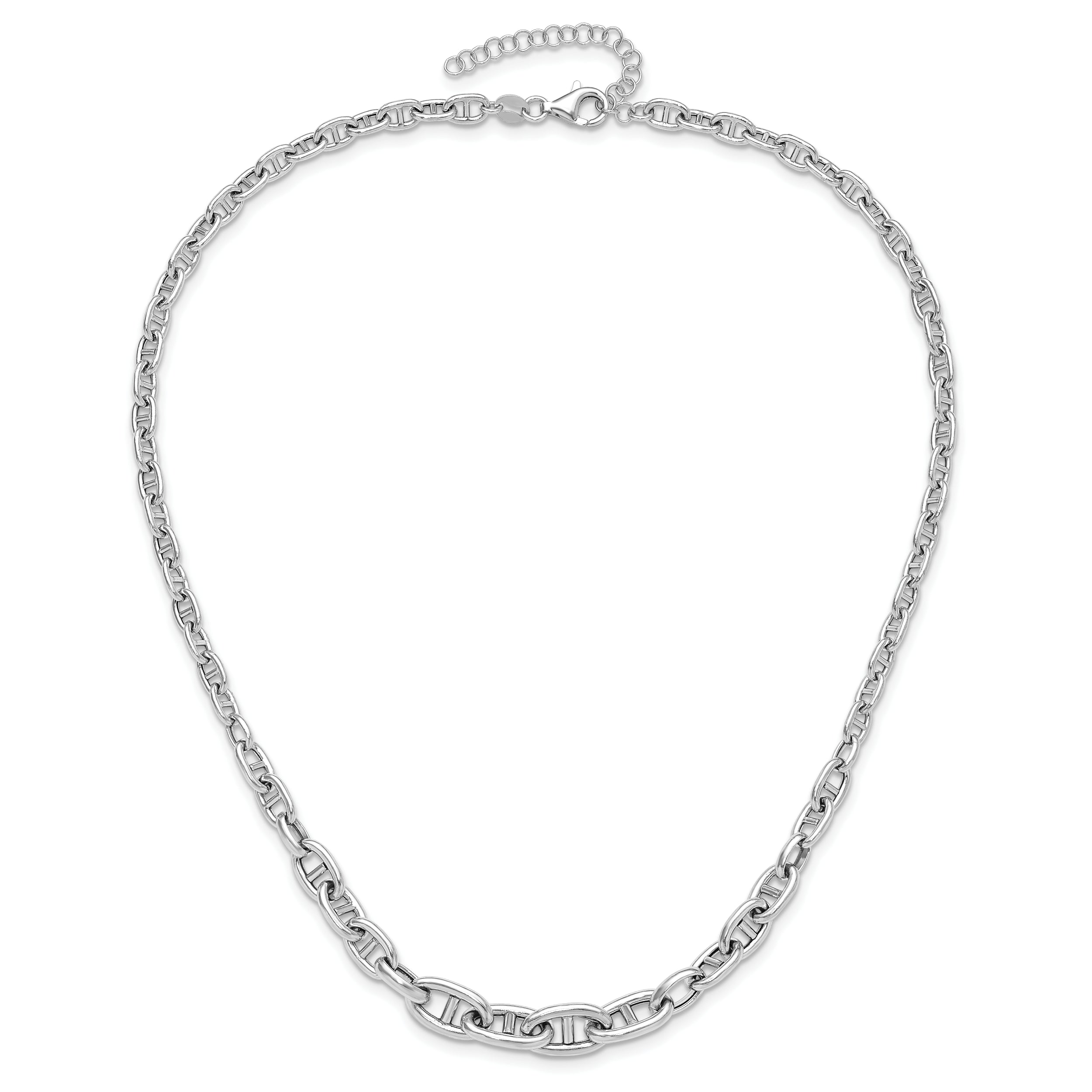 Sterling Silver Rhodium-plated 17 w/2in ext Fancy Link Necklace