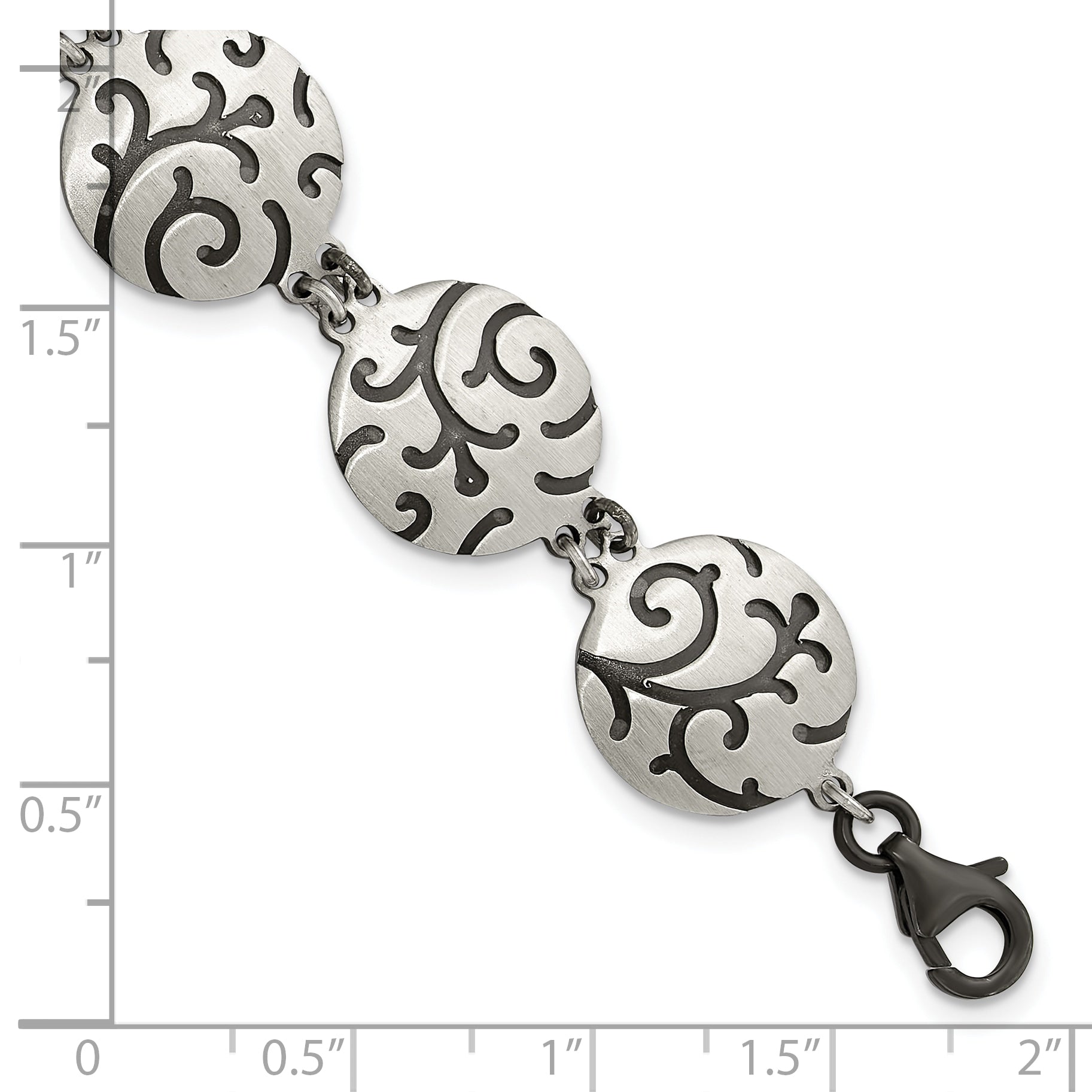 Sterling Silver Brushed Oxidize Burnished Swirl Disc w/1 in Ext. Bracelet