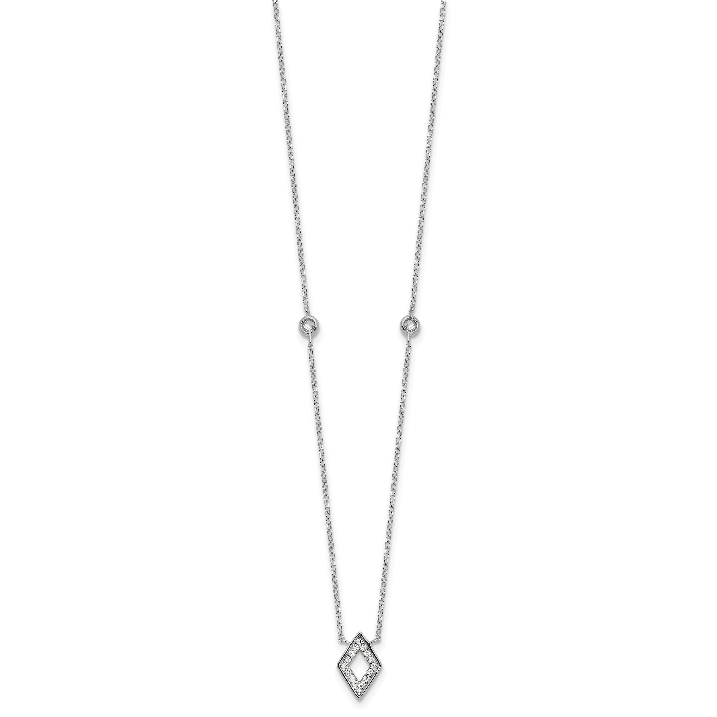 Sterling Silver RH-plated CZ 7in Bracelet/18in Necklace/Post Earrings Set