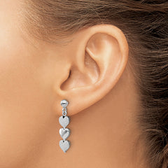 Sterling Silver Rhodium-plated Textured Hearts Post Dangle Earrings