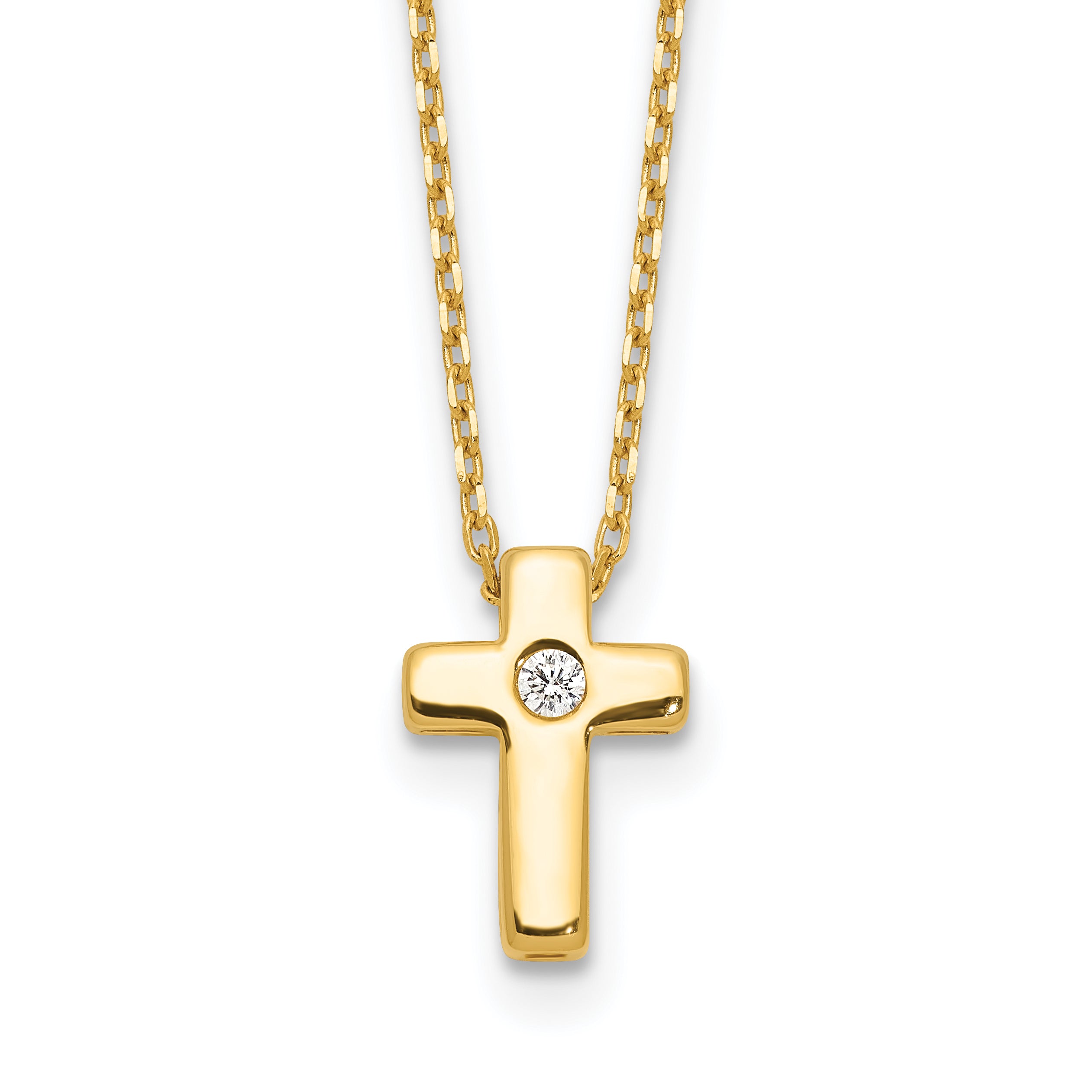 Sterling Silver Gold-tone CZ Cross 13in w/2in ext. Necklace
