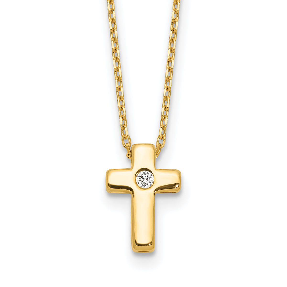 Sterling Silver Gold-tone CZ Cross 13in w/2in ext. Necklace