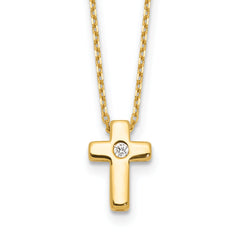 Sterling Silver Gold-tone CZ Cross 13in w/2in ext. Necklace