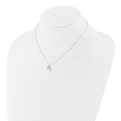 Sterling Silver Rhodium-plated CZ Crosses 16in w/2in ext. Necklace