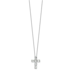 Sterling Silver Rhodium-plated Baguette CZ Cross 18in Necklace