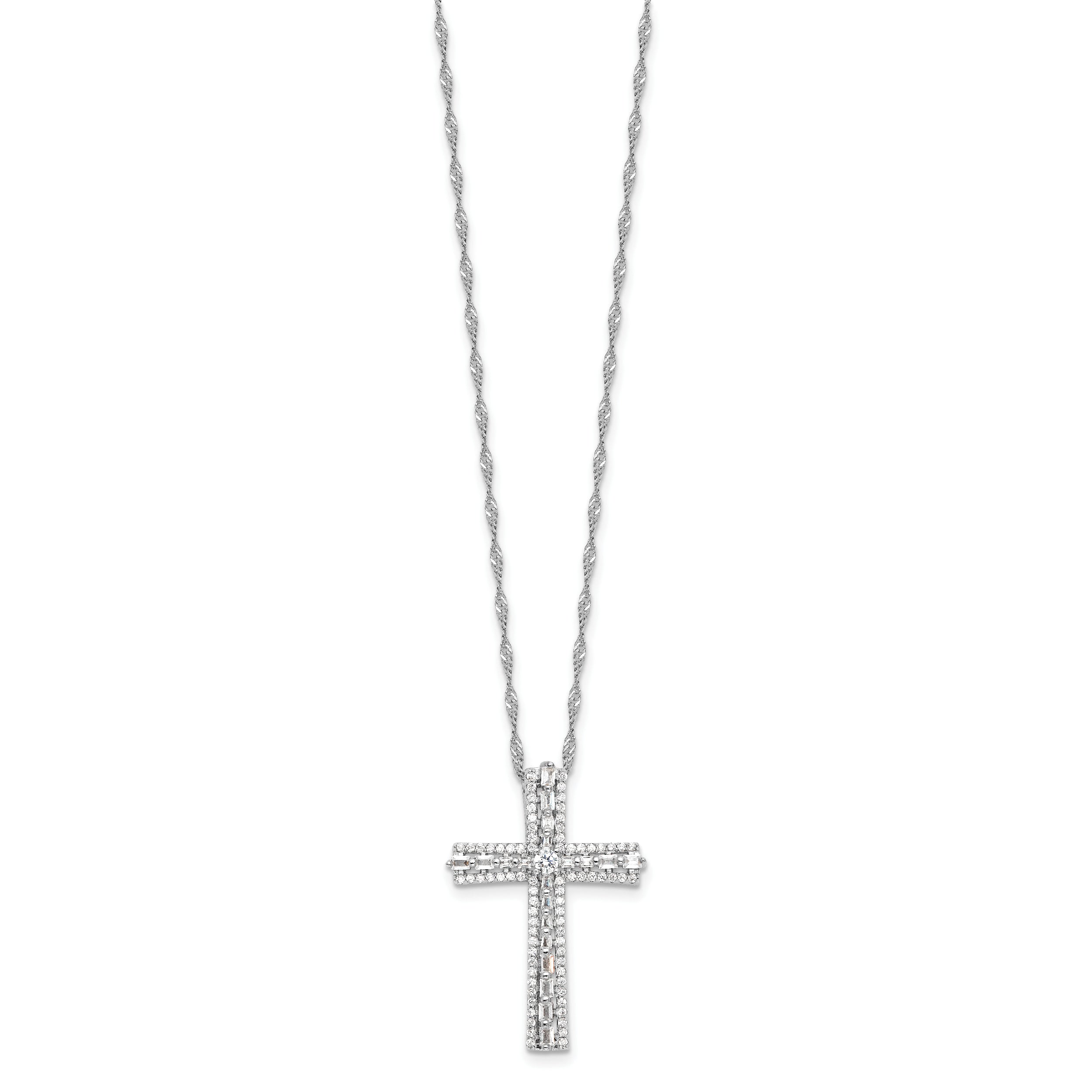 Sterling Silver Rhodium-plated CZ Cross 18in w/2in ext. Necklace