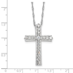 Sterling Silver Rhodium-plated CZ Cross 18in w/2in ext. Necklace