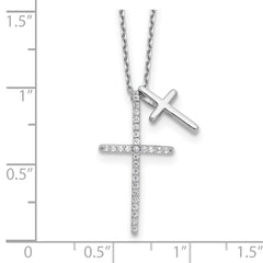 Sterling Silver Rhodium-plated with CZ Double Cross 18in Necklace