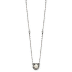 Sterling Silver Polished and Antiqued Syn. Pearl 13.5in Choker Necklace