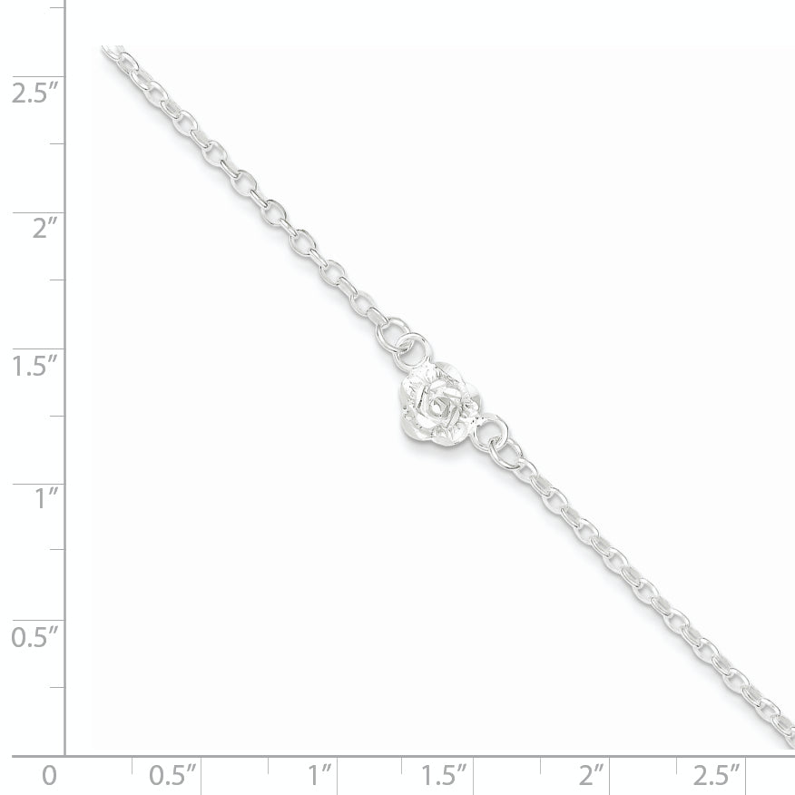 Sterling Silver Flower Charm Anklet Secondary image