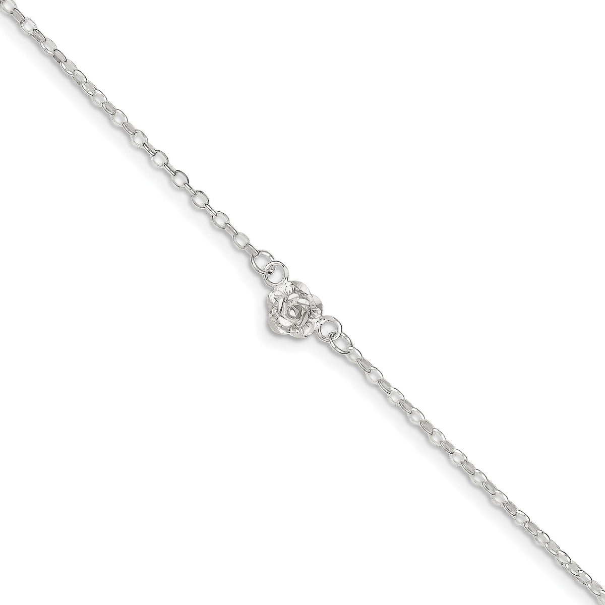 Flower Charm Anklet in Sterling Silver, Textured, 10 Inch - Sophia Jewelers Main image