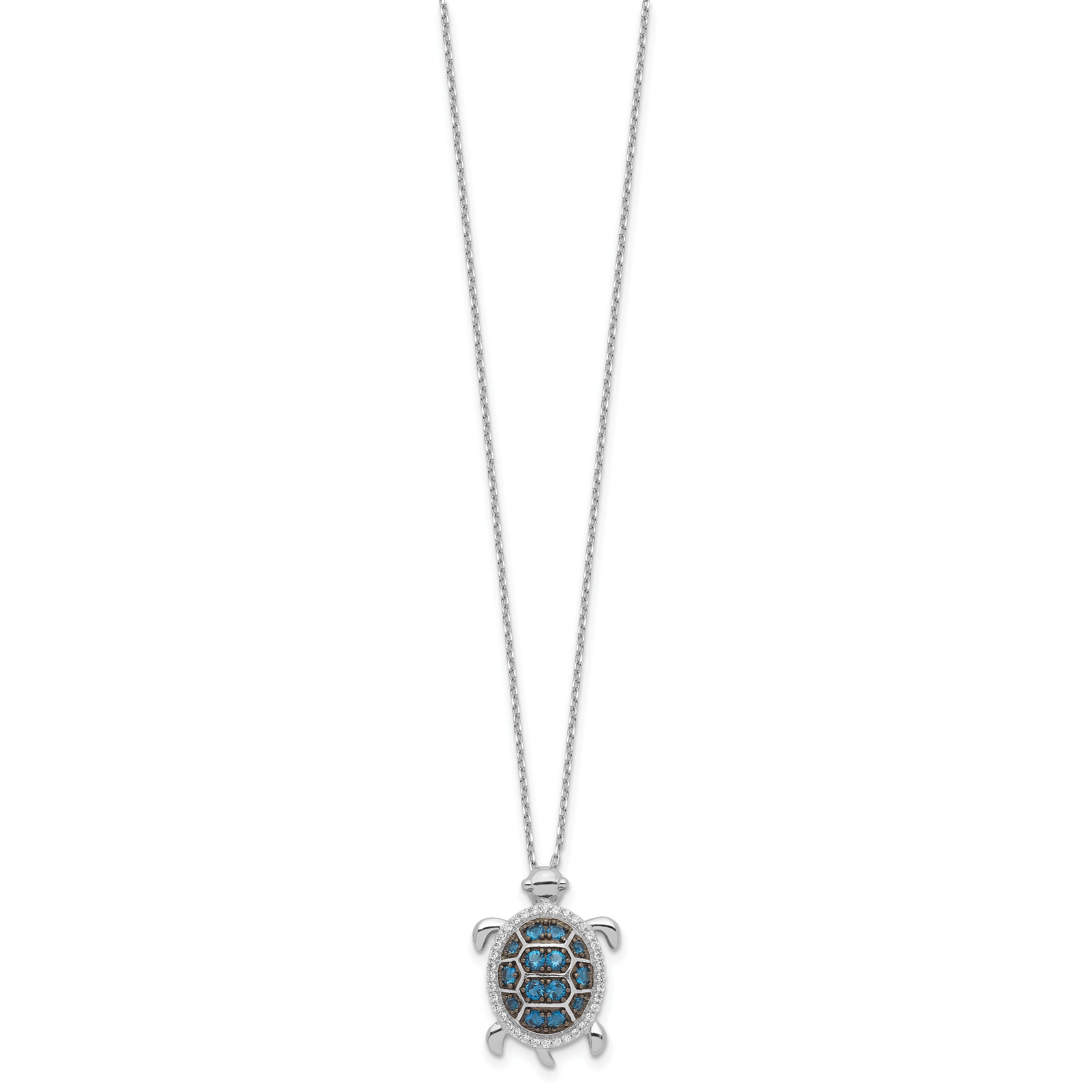 Sterling Silver Rh-plated and Black Rhodium CZ Turtle w/2in ext Necklace