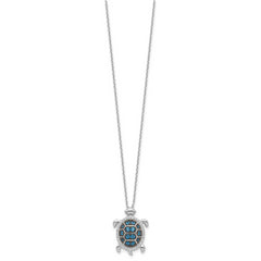 Sterling Silver Rh-plated and Black Rhodium CZ Turtle w/2in ext Necklace