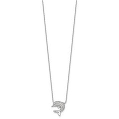 Sterling Silver Rhodium-plated Polished CZ Dolphin 18 inch with 2 inch extention Necklace