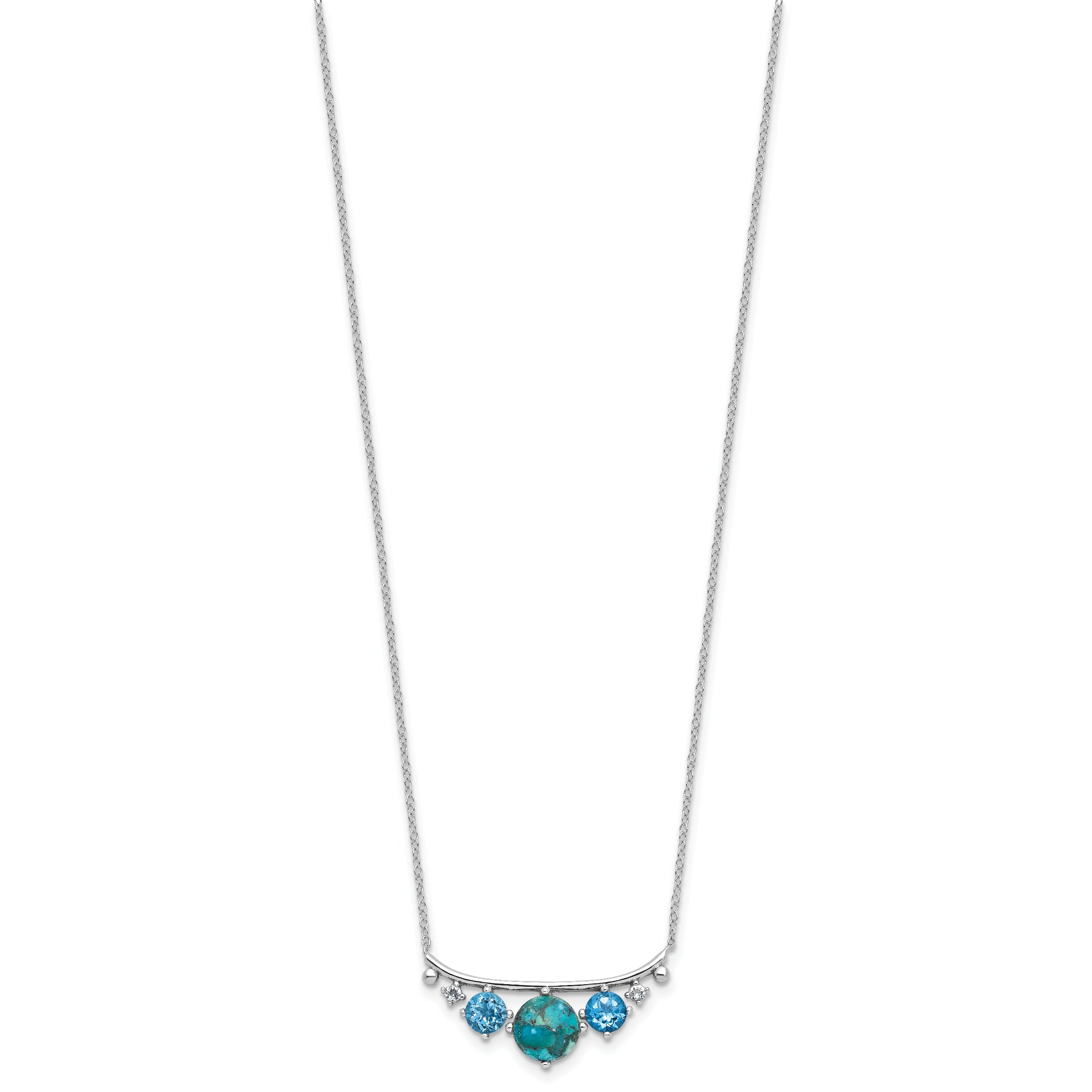 Sterling Silver  RH-pl Multi Color CZ Reconstituted Turq. w/2in ext Necklac