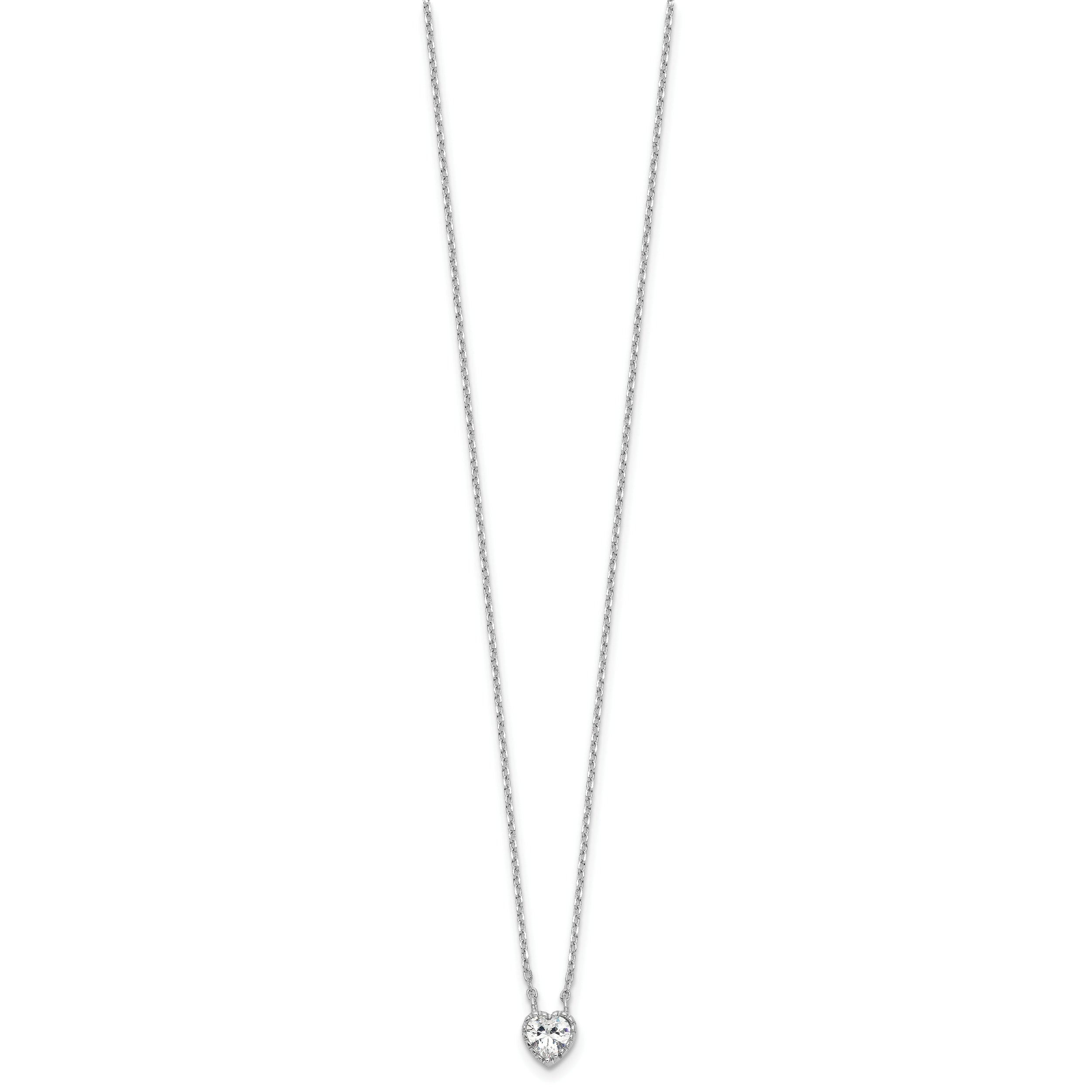 Sterling Silver Rhodium-plated Polished CZ Heart Children's 13in w/2in Ext. Necklace & Stud Earring Set