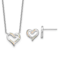 Sterling Silver RH-pl Cr.Opal Heart 16in Necklace w/2in ext and Earring Set