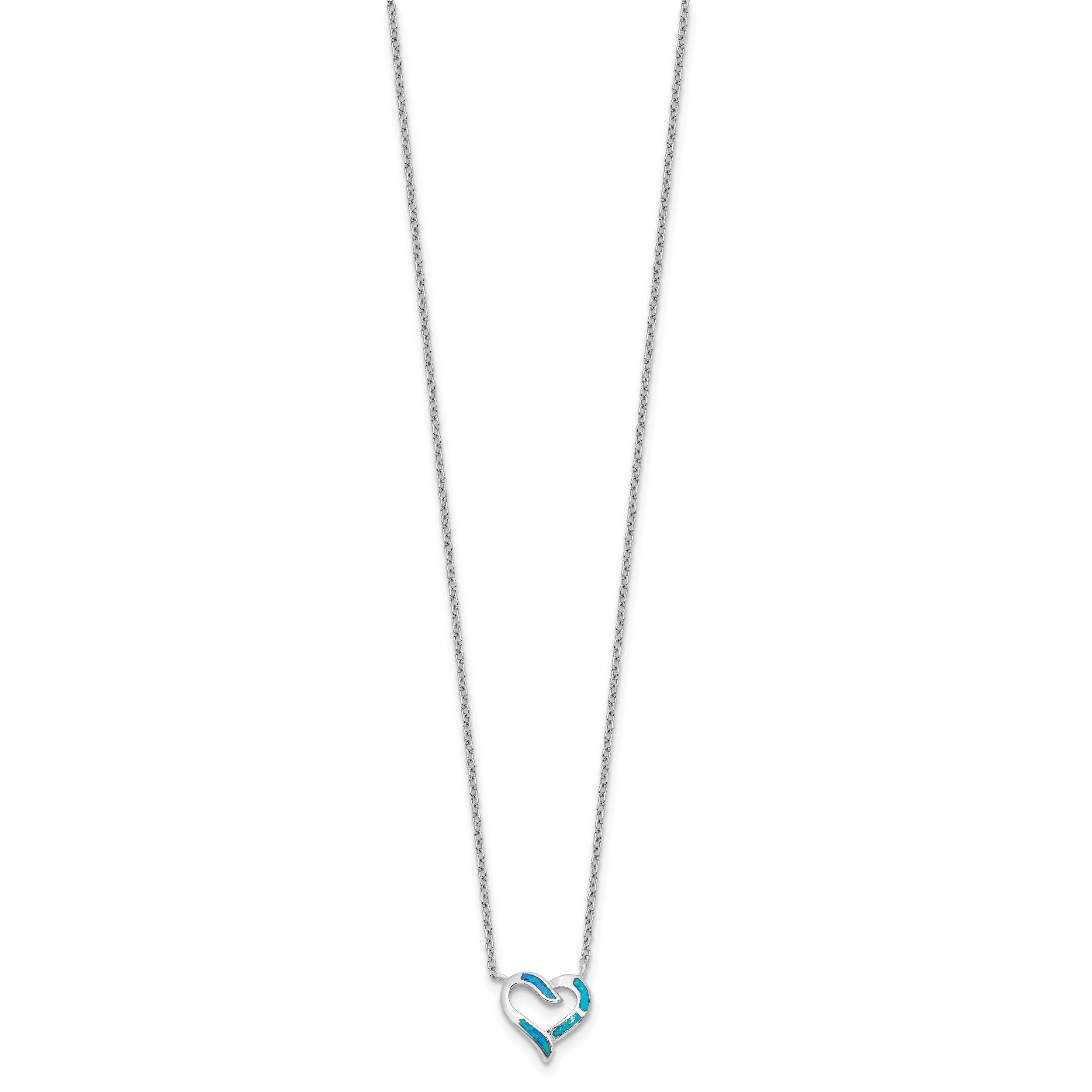 Sterling Silver RH-pl Cr.Opal Heart 16in Necklace w/2in ext and Earring Set