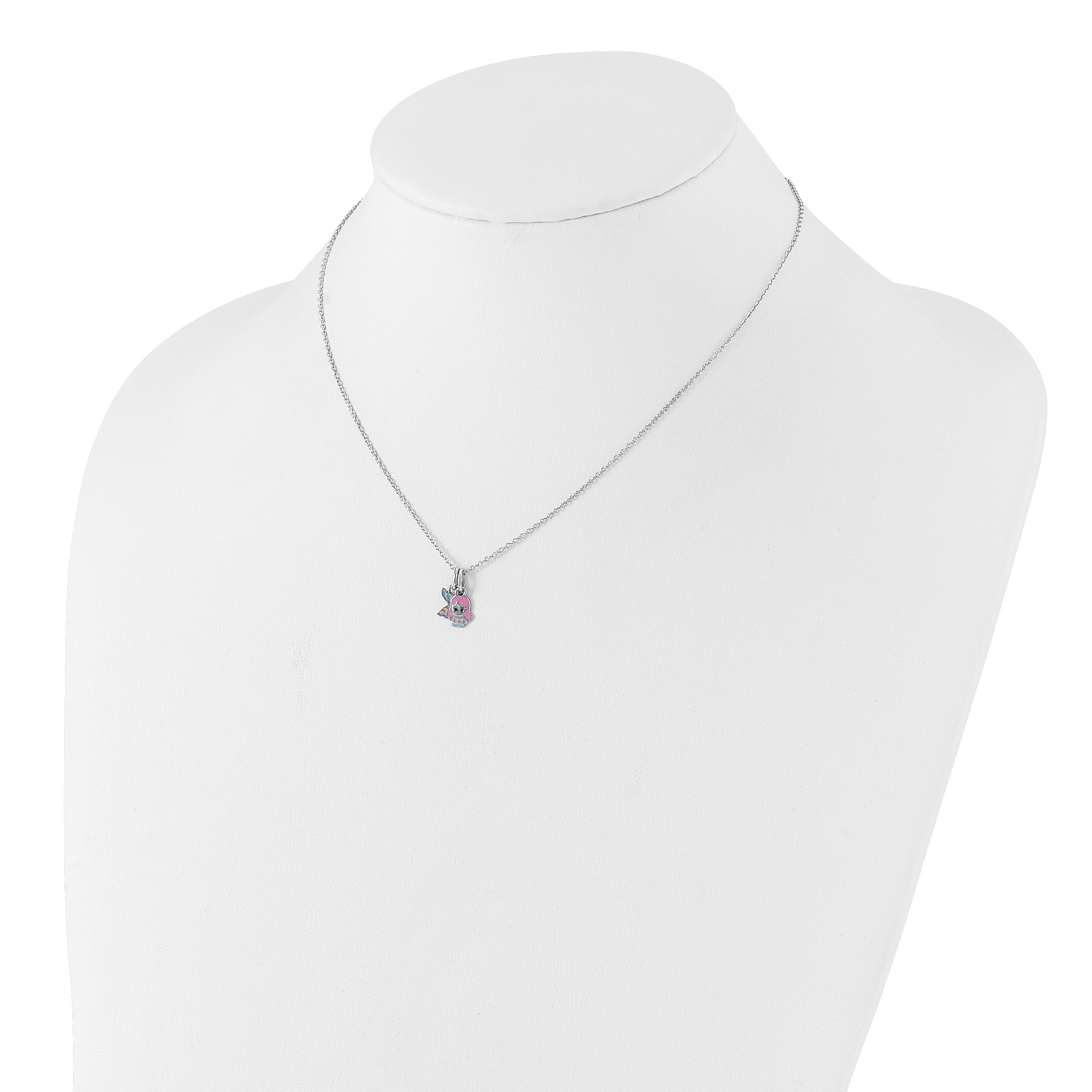 Sterling Silver RH-plated Multi-color Enamel Mermaid Children's Necklace