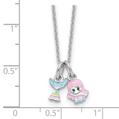 Sterling Silver RH-plated Multi-color Enamel Mermaid Children's Necklace