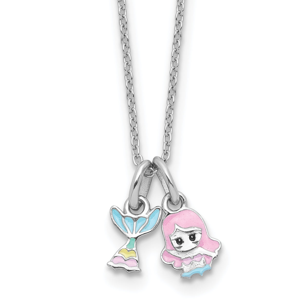 Sterling Silver RH-plated Multi-color Enamel Mermaid Children's Necklace