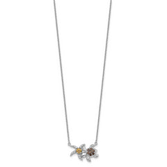 Sterling Silver Rhodium Smoky Quartz and Citrine Turtle 18.75in Necklace