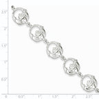 Sterling Silver Polished and Textured Claddagh Link 7 inch Bracelet