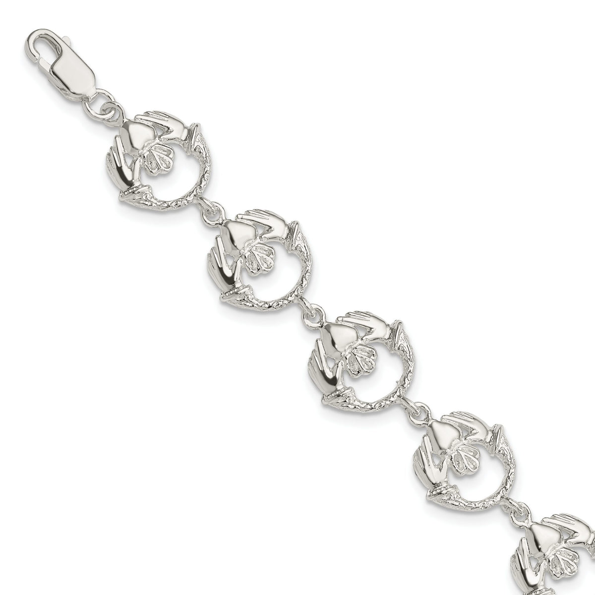 Claddagh Link Bracelet in Sterling Silver, 14mm Textured, 7 Inch - Sophia Jewelers Main image