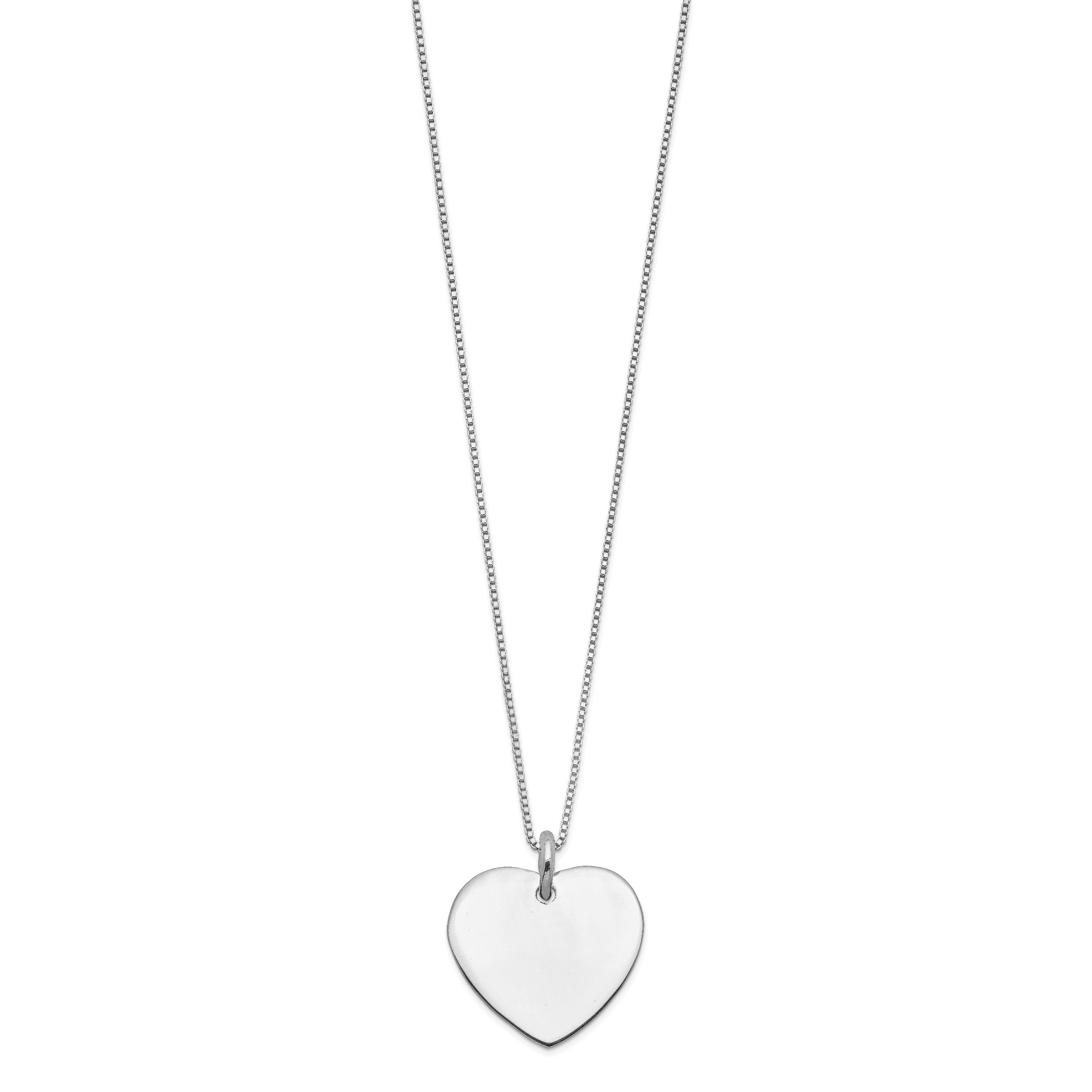 Sterling Silver 925 Engravable Heart Necklace Box Chain Elegant Polished