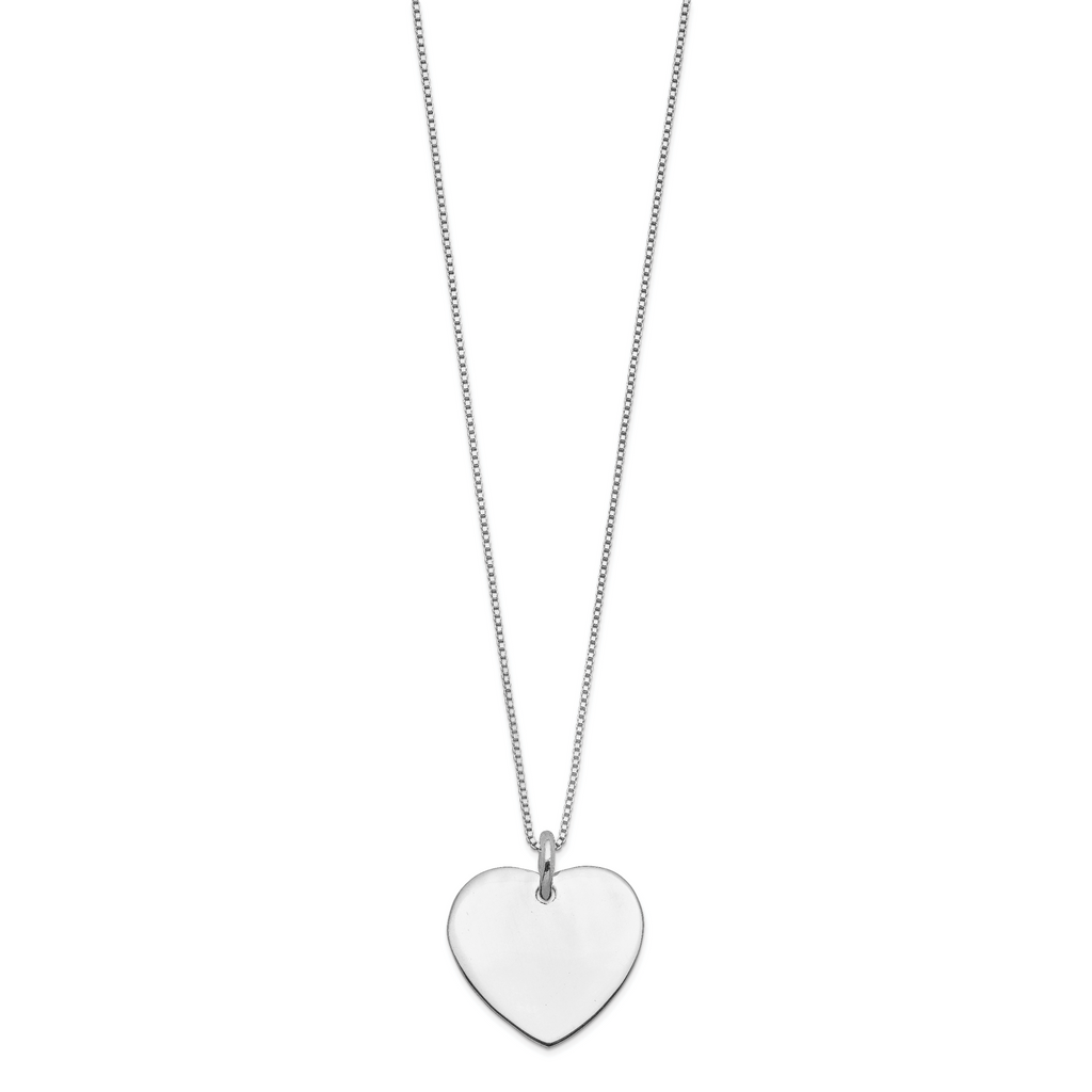 Sterling Silver 925 Engravable Heart Necklace Box Chain Elegant Polished