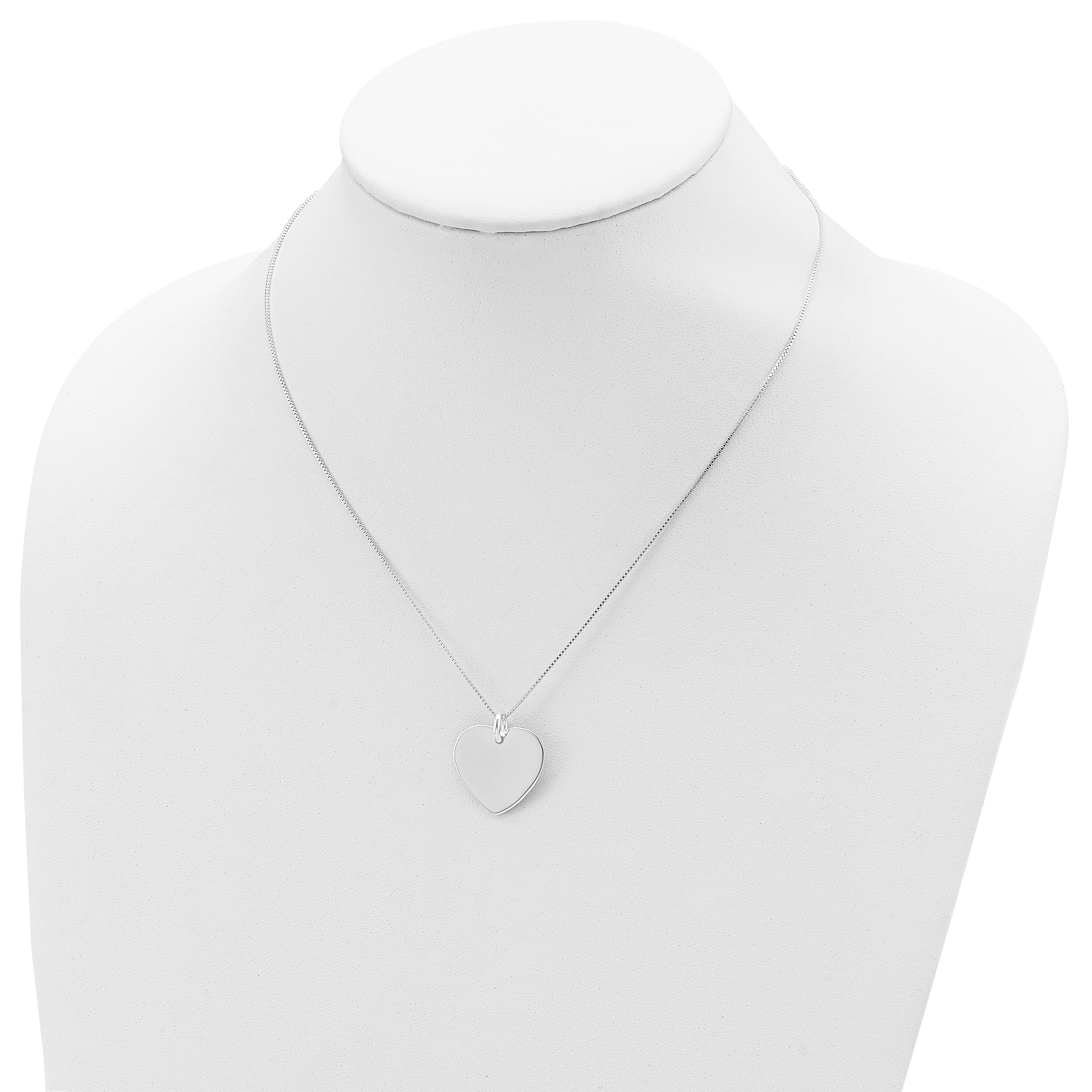 Sterling Silver 925 Engravable Heart Necklace Box Chain Elegant Polished