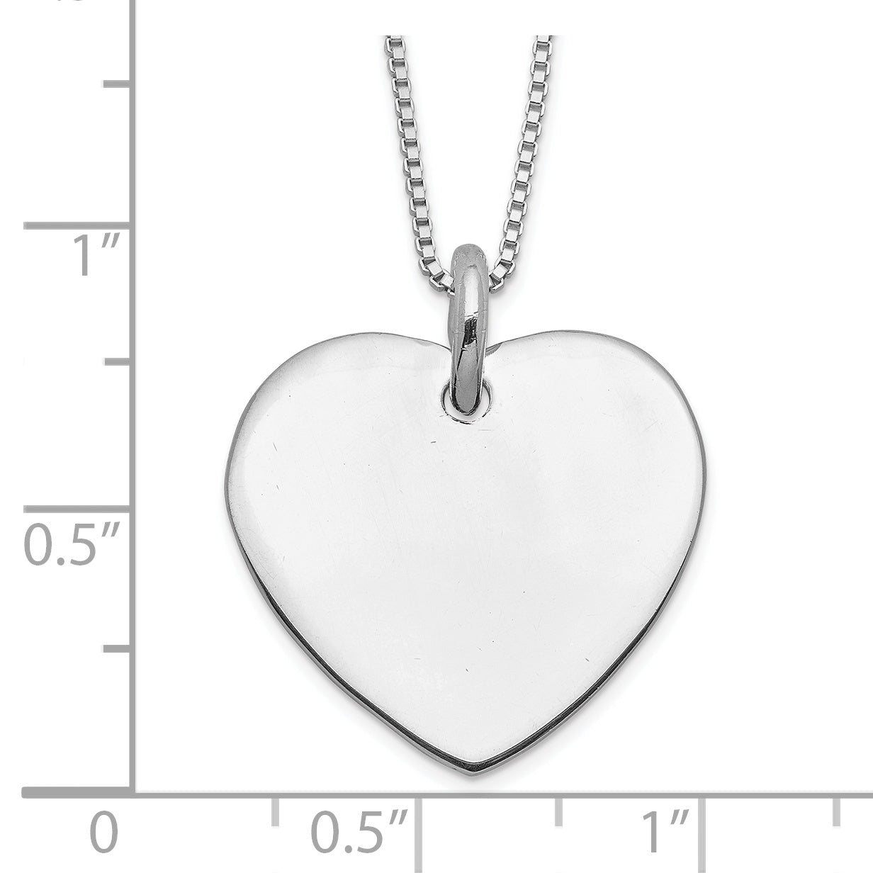 Sterling Silver Engraveable Heart on Box Chain 18 inch Necklace