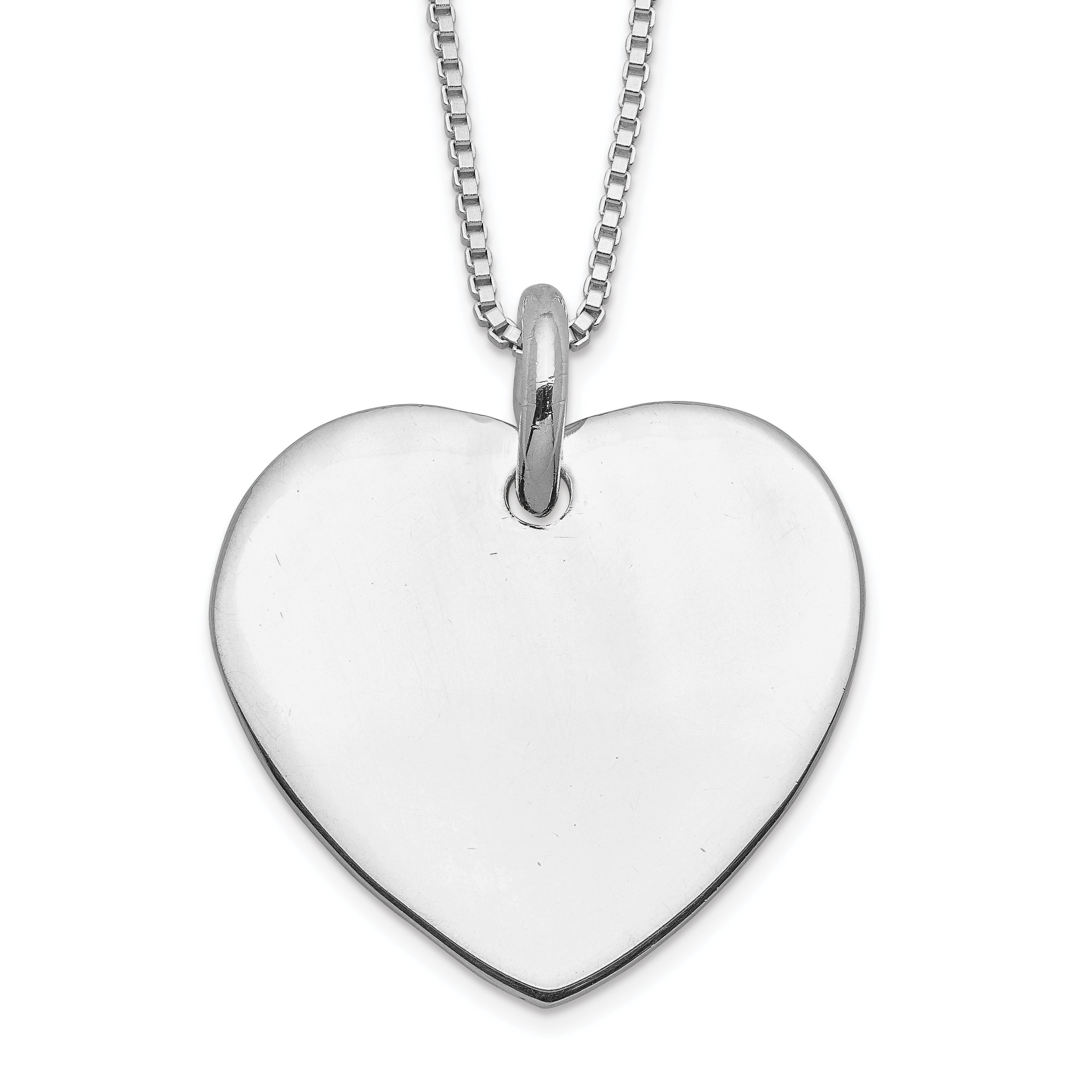 Sterling Silver Engraveable Heart on Box Chain 18 inch Necklace