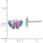 Sterling Silver Rhodium-plated Madi K Polished Pink & Blue Enameled Butterfly Children's Post Earrings