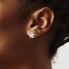 Sterling Silver Madi K Rhodium-plated Polished Pink Enamel & Crystal Flower Children's Post Earrings