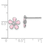 Sterling Silver Madi K Rhodium-plated Polished Pink Enamel & Crystal Flower Children's Post Earrings