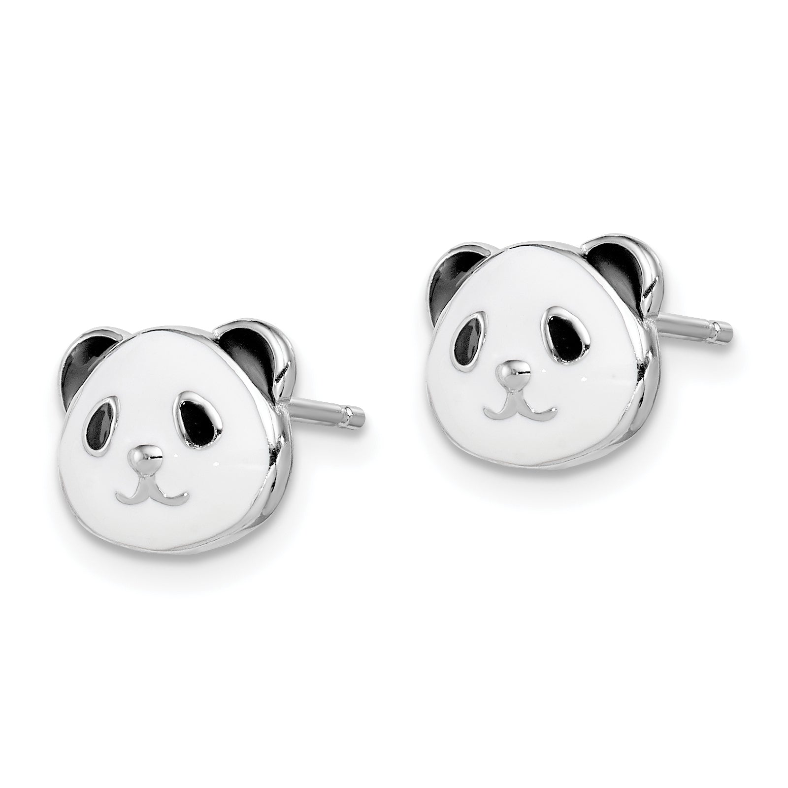 Sterling Silver Madi K Rhodium-plated Polished Black & White Enameled Panda Children's Post Earrings