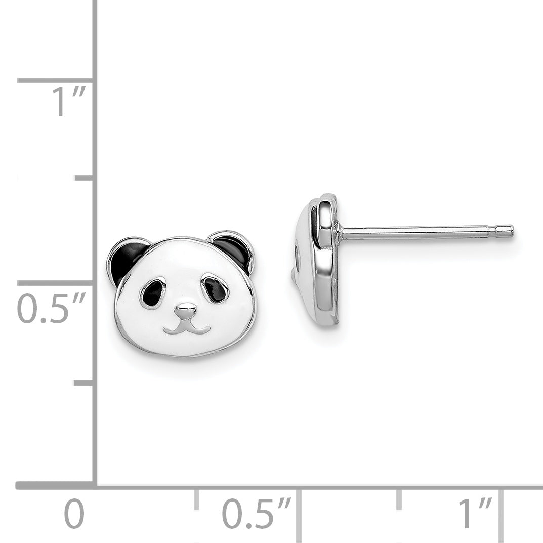 Sterling Silver Madi K Rhodium-plated Polished Black & White Enameled Panda Children's Post Earrings