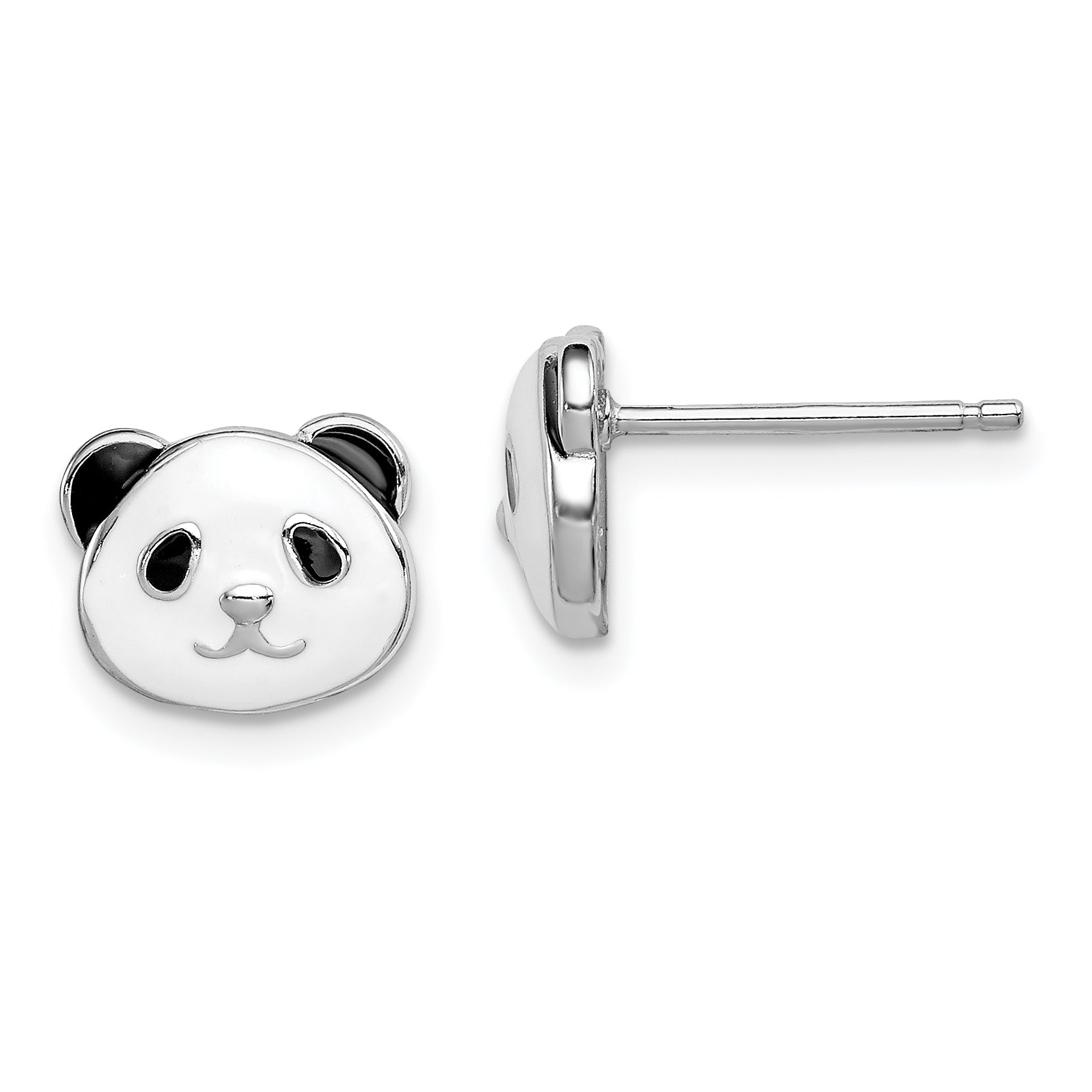 Sterling Silver Madi K Rhodium-plated Polished Black & White Enameled Panda Children's Post Earrings Main image
