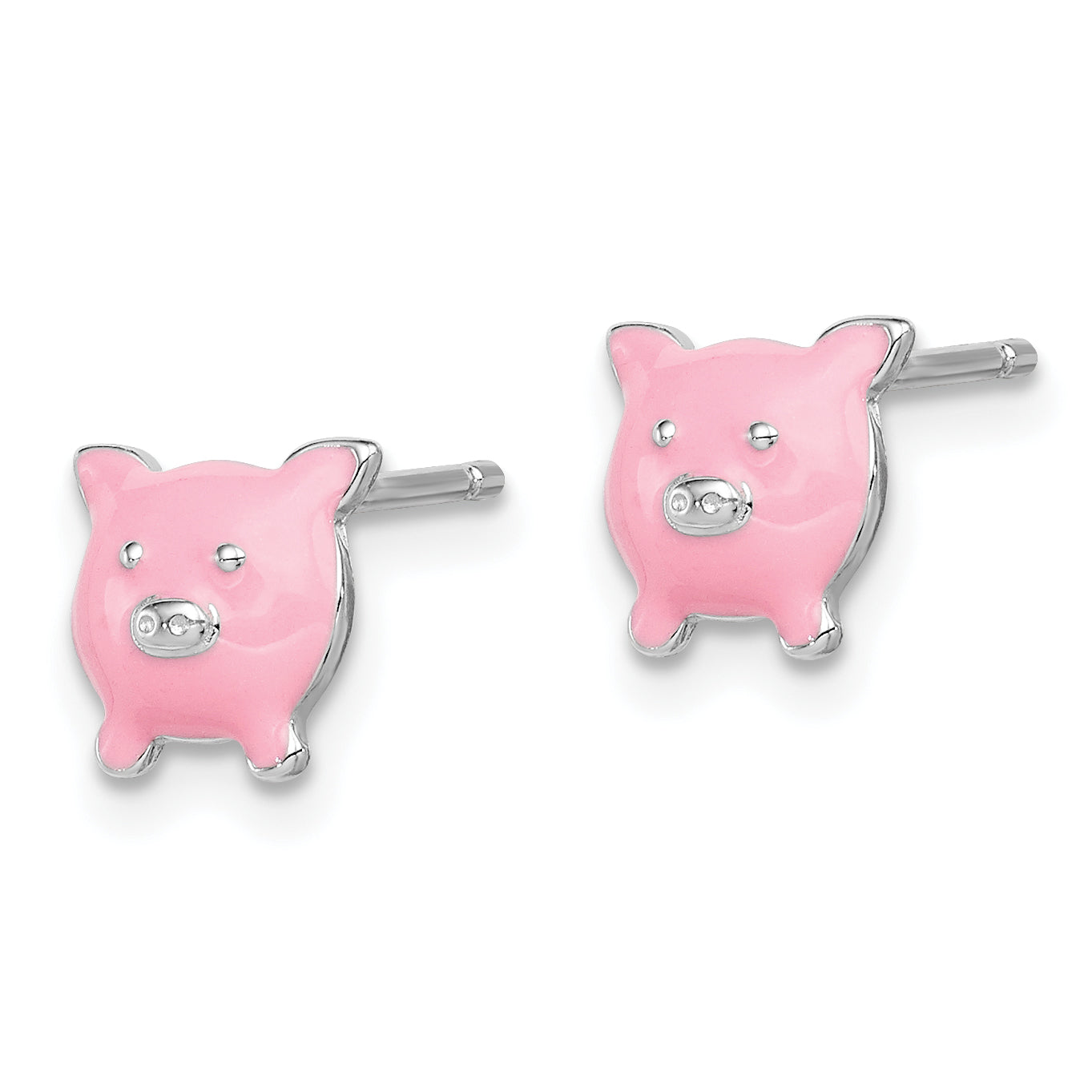 Sterling Silver Madi K Rhodium-plated Polished Pink Enameled Pig Children's Post Earrings Secondary image