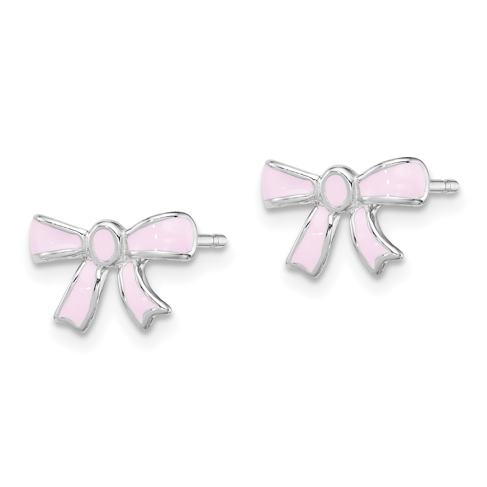 Sterling Silver Madi K Rhodium-plated Pink Enamel Bow Children's Post Earrings Secondary image
