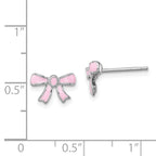 Sterling Silver Madi K Rhodium-plated Pink Enamel Bow Children's Post Earrings