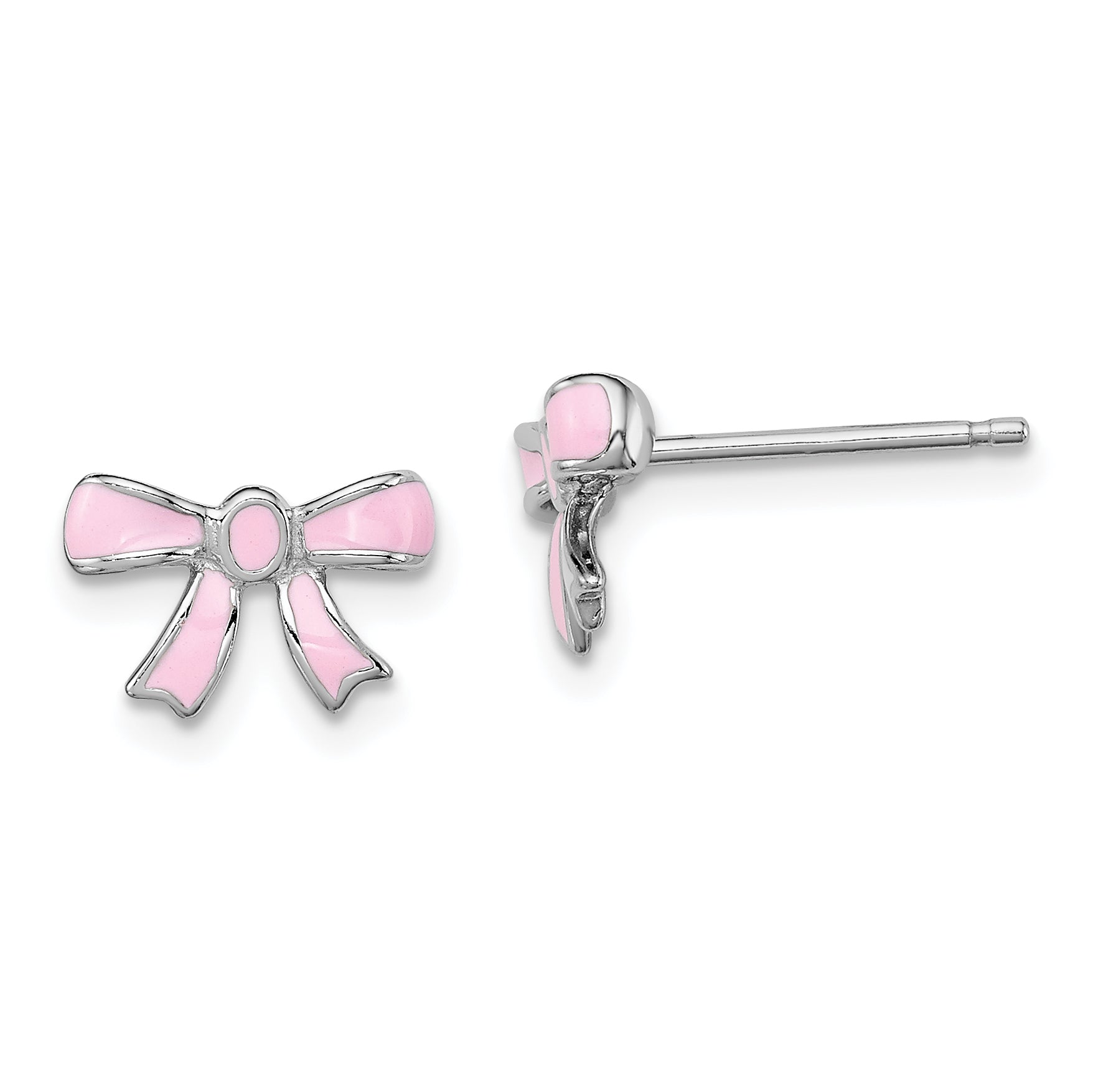 Sterling Silver Madi K Rhodium-plated Pink Enamel Bow Children's Post Earrings Main image