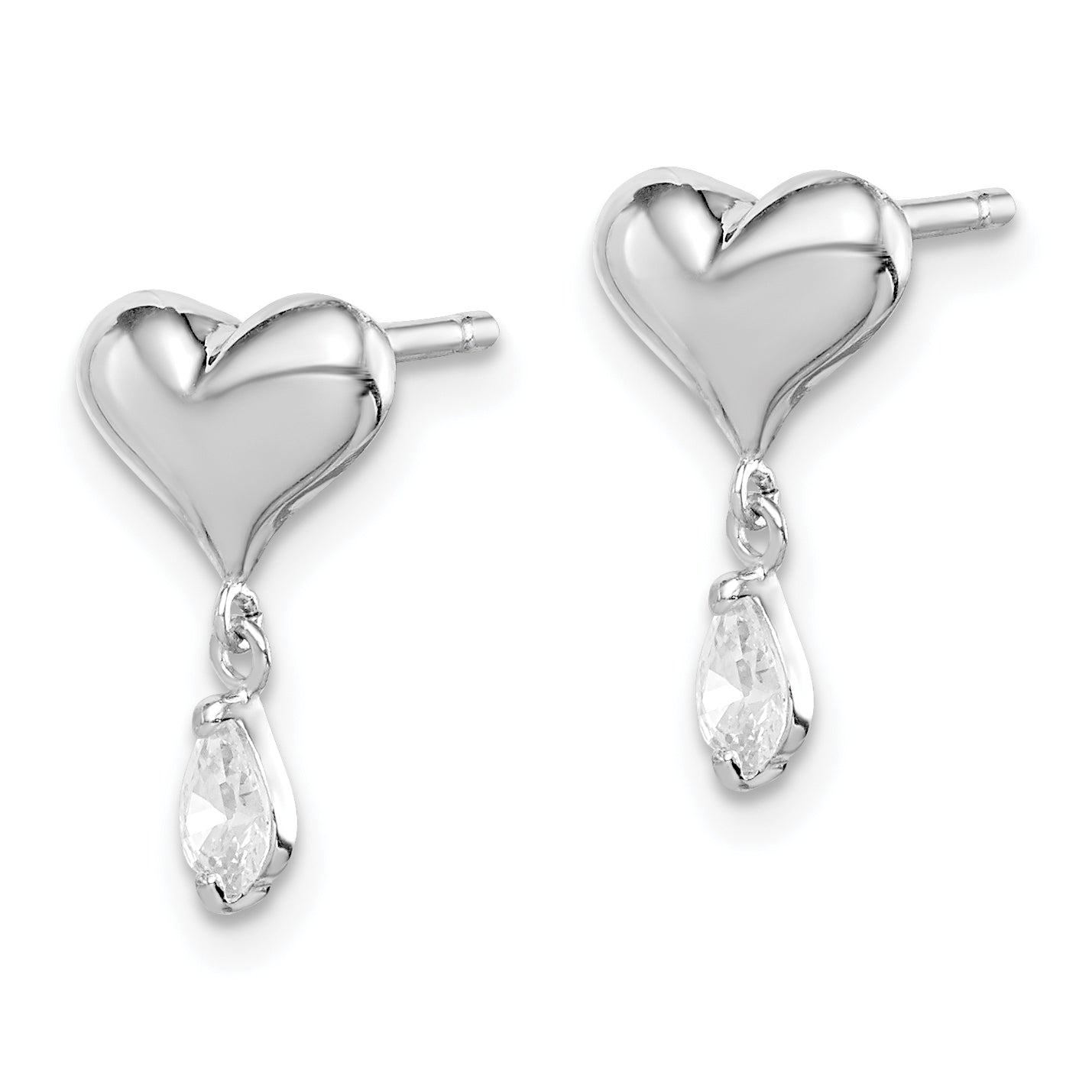 Sterling Silver Madi K Rhodium-plated Polished CZ Heart Children's Post Dangle Earrings Secondary image