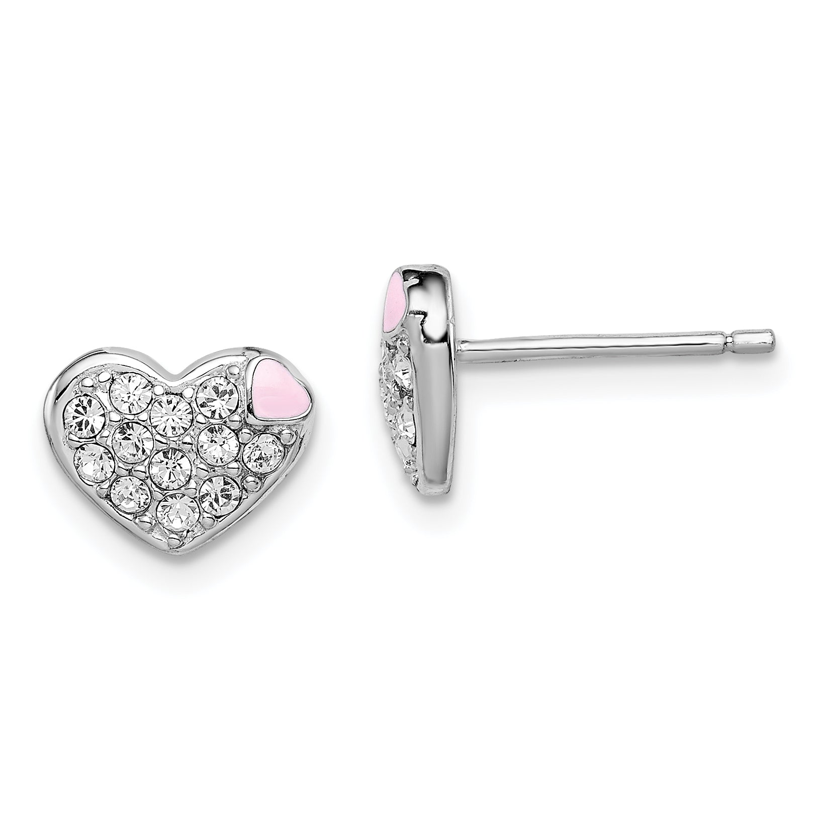 Sterling Silver Madi K Rhodium-plated Pink Enamel & Crystal Heart Children's Post Earrings Main image