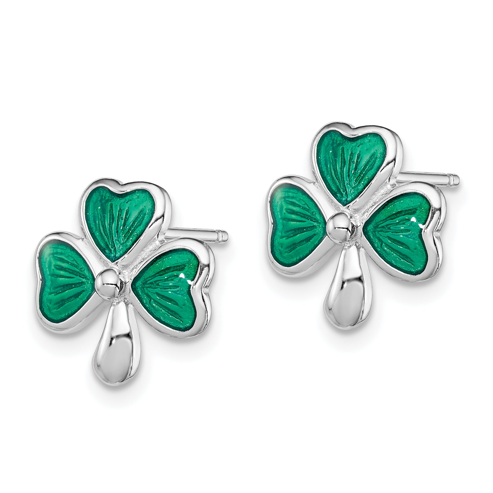 Sterling Silver Madi K Rhodium-plated Polished Green Enameled Shamrock Children's Post Earrings Secondary image