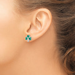 Sterling Silver Madi K Rhodium-plated Polished Green Enameled Shamrock Children's Post Earrings