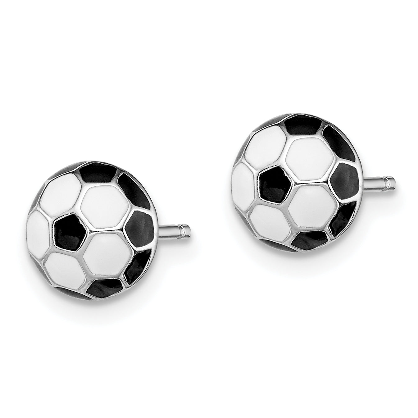 Sterling Silver Madi K Rhodium-plated Polished Black & White Enameled Soccer Ball Children's Post Earrings Secondary image