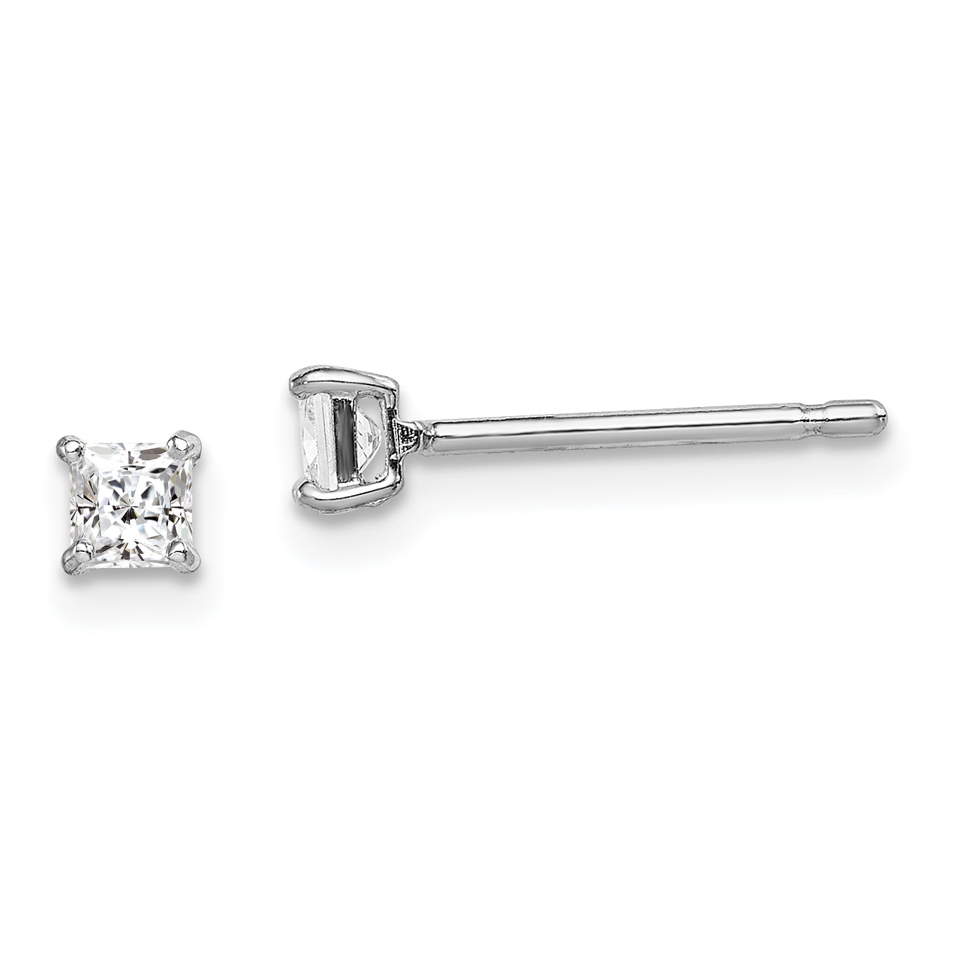 Sterling Silver Madi K Rhodium-plated Polished 3mm Square CZ Children's Stud Earrings Main image