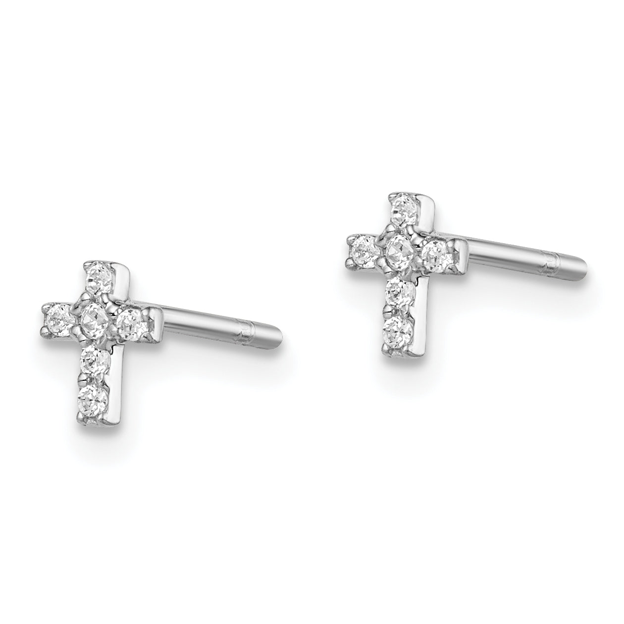 Sterling Silver Rhodium-plated Madi K CZ Children's Cross Post Earrings Secondary image